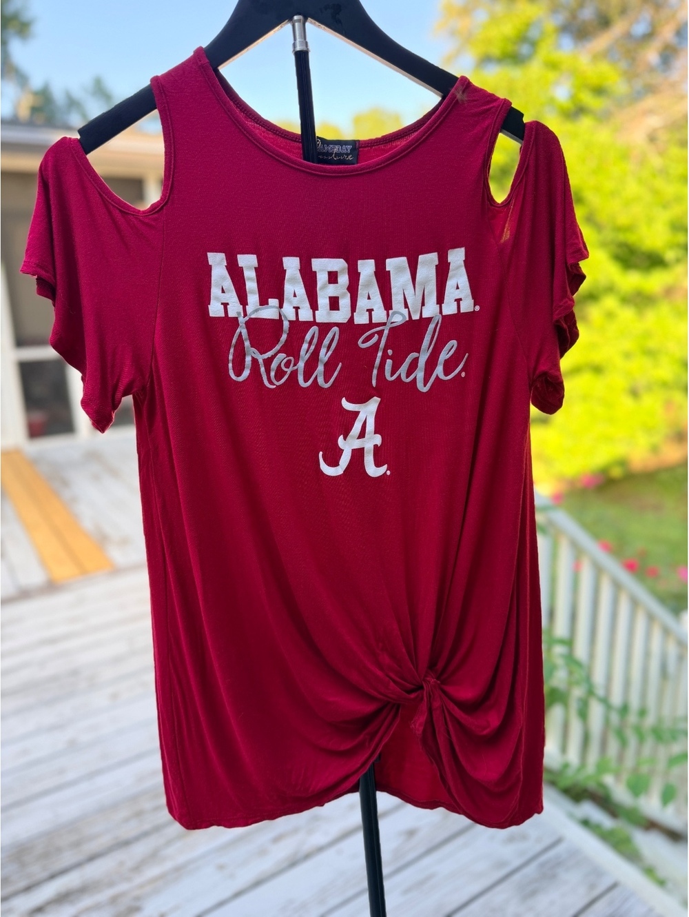 Alabama Roll Tide Cold Shoulder Knotted Front T-Shirt